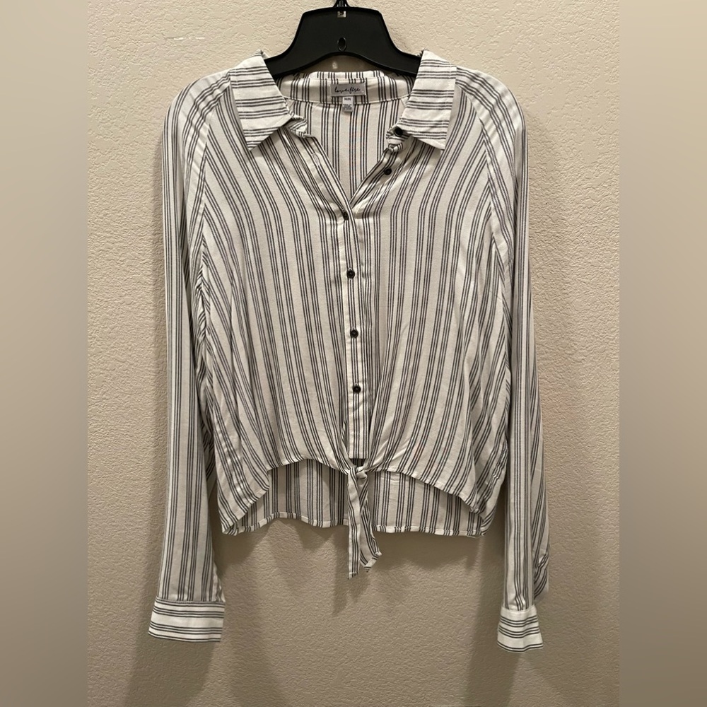 Love fire woman’s button down tie blouse.